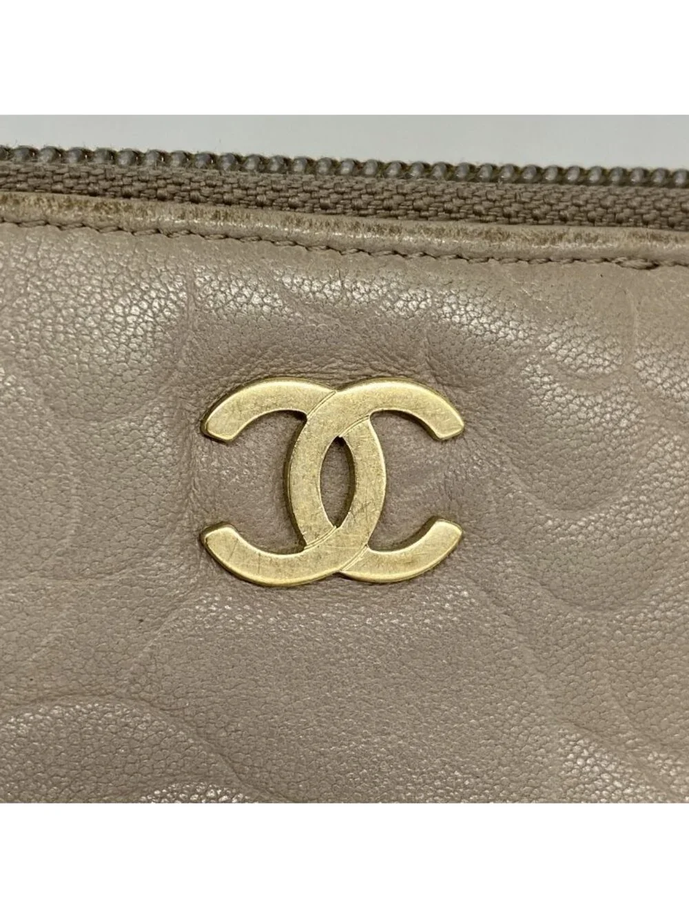 Chanel Coin Purse Camellia Lambskin Beige Gold